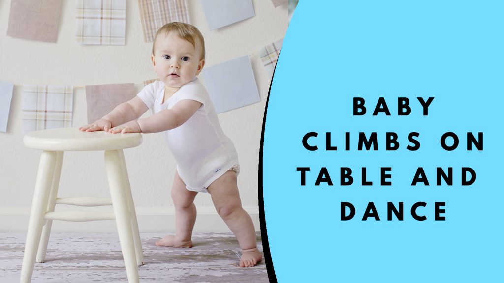 Naughty Cute Baby Climbs On Top Of A Table And Dance