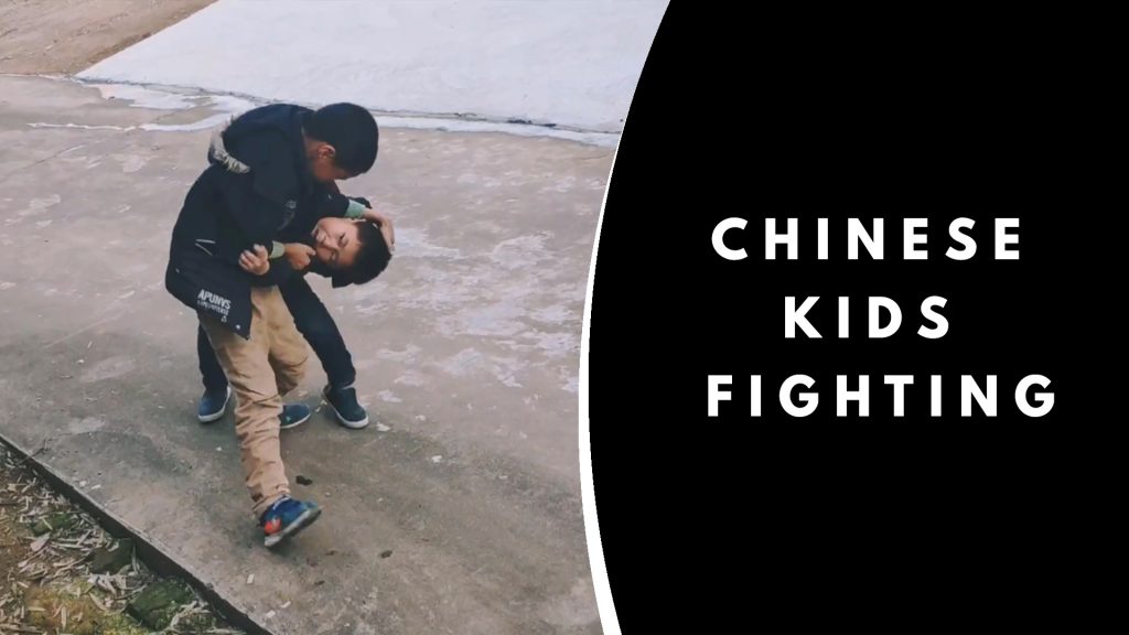 Chinese Kids Fighting Friends Watch and Cheer